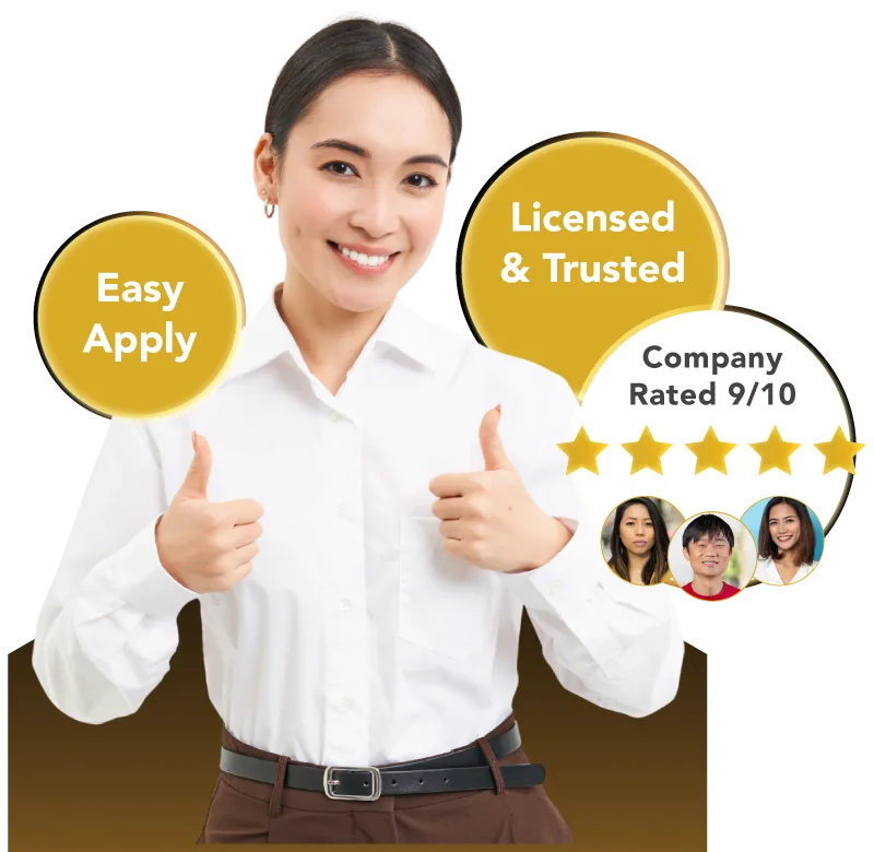 lady thumbs up with 5 stars company rating